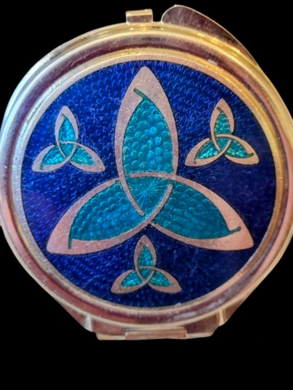 Blue Enamel Celtic Knot Slim Design Double Mirror Compact